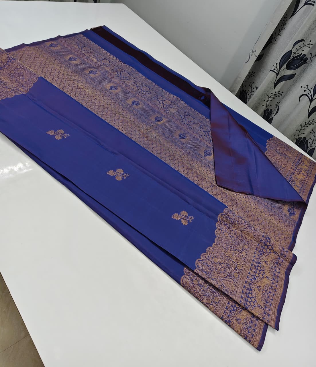 Banarasi Soft Lichi Silk Jacquard Woven Saree with Floral Butta Design